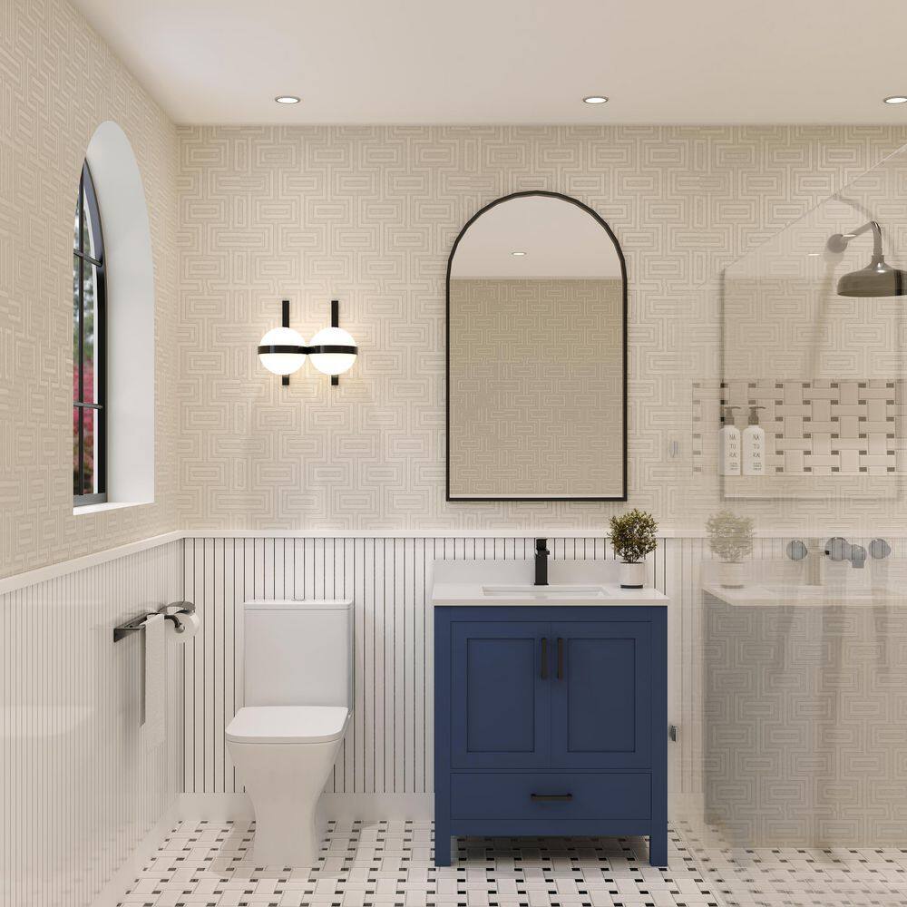 Rooh 30 in. Single Sink Freestanding Navy Blue Bath Vanity with White Quartz Top price history on PriceWatchPro