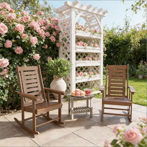 Brown Plastic Outdoor Rocking Chair durable construction easy to install (2-Pack)