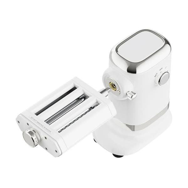 White Aluminum Electric Pasta Maker, 3-in-1 Pasta Sheet Roller and Cutter Set 700W Max Motor with Cleaning Brush