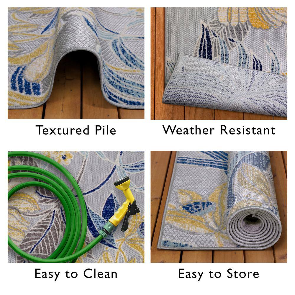 Blue Floral 3' x 5' Reversible Synthetic Area Rug
