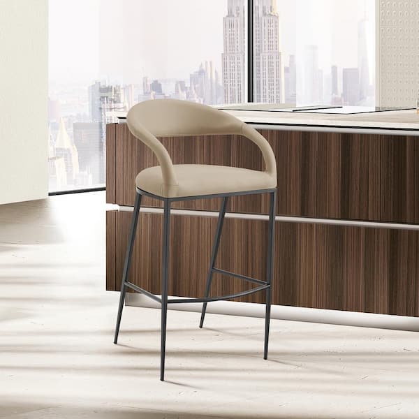 Armen Living Ramona 30 in. Beige Metal Bar Stool with Faux Leather Seat