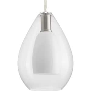 Carillon 100-Watt 1-Light Brushed Nickel Contemporary Pendant with Opal Glass Shade