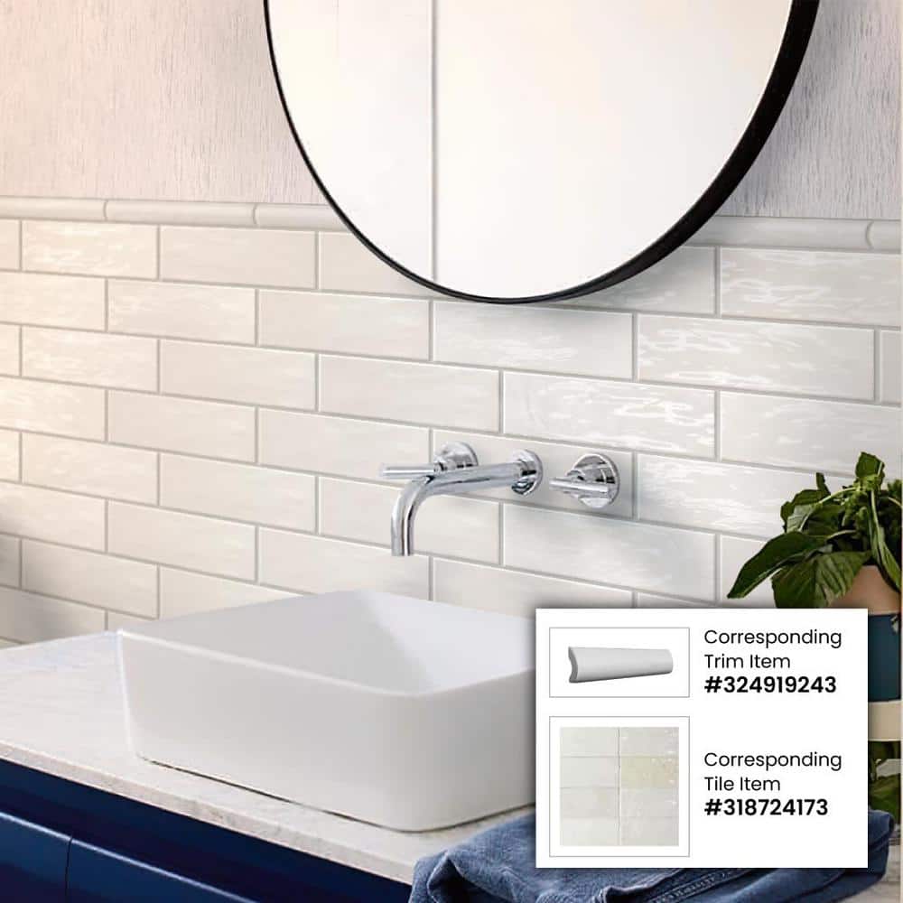 Apollo White Polished Ceramic Subway Tile 2.58-in x 8-in