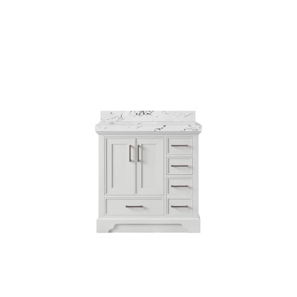 Willow Collections Charlotte 36 in. Left Offset Sink Freestanding White Bath Vanity with Viola Night Qt. Top Unassembled