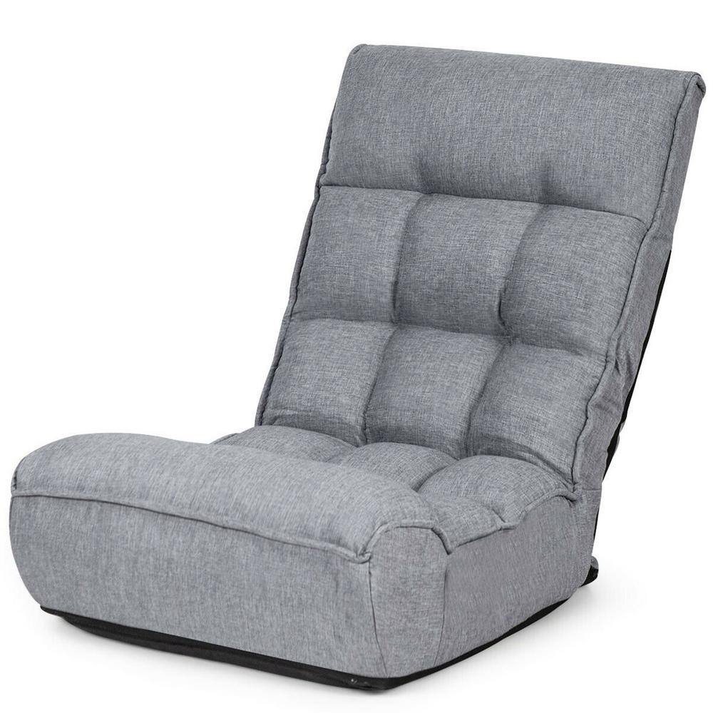 Gray Adjustable Metal Frame Floor Chair with Linen Upholstery