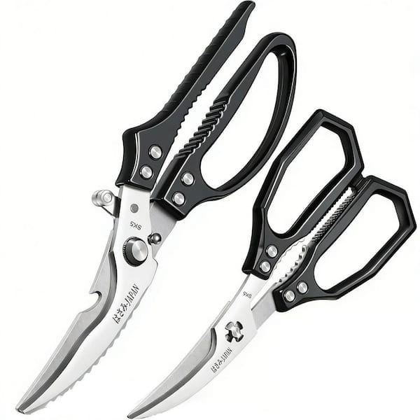 2-Piece Black Multi-Purpose High Carbon Steel Kitchen Shear for Poultry and Seafood Scissor for Crab, Shrimp, Lobster