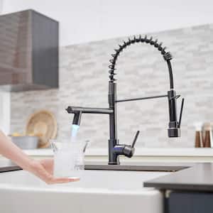 Single-Handle Brass LED Pull Down Sprayer Kitchen Faucet with Advanced Spray in Black