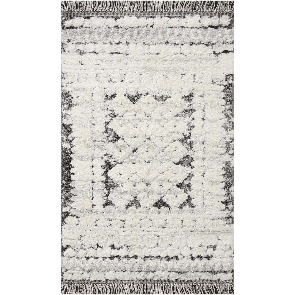 Jerome Charcoal / Ivory 5 Ft. 3 In. x 8 Ft. Abstract Boho Boho Shag Area Rug