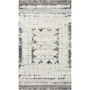 Jerome Charcoal / Ivory 2 Ft. 8 In. x 4 Ft. Abstract Boho Shag Area Rug