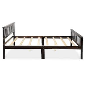 85 in. x 64 in. x 33.5 in. Espresso Pine Wood Queen Size Bed Frame Platform Bed with Headboard and Footboard