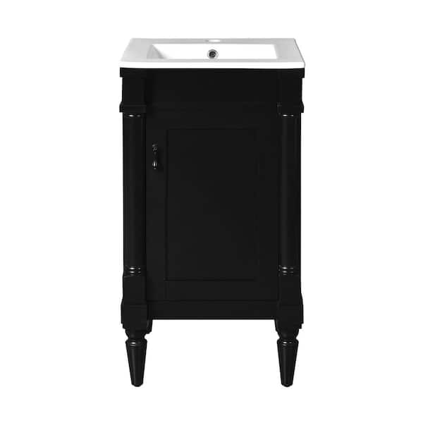 18 in. Freestanding Black Bath Vanity with White Ceramic Top Unassembled