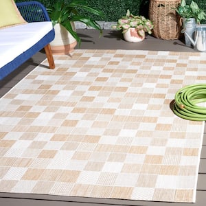 Courtyard Natural/Beige 7 ft. x 7 ft. 2-Toned Geometric Indoor/Outdoor Square Area Rug