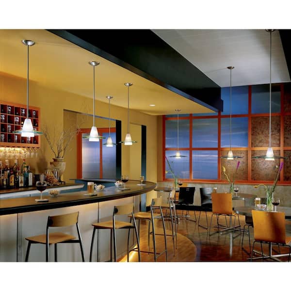 12 in. 1-Light Brushed Nickel Modern Mini Pendant Light with Clear And Etched Glass for Kitchens