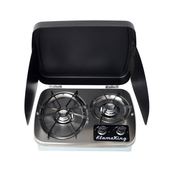 Flame King 2-Burner Drop-In RV Cooktop Stove, includes Cover