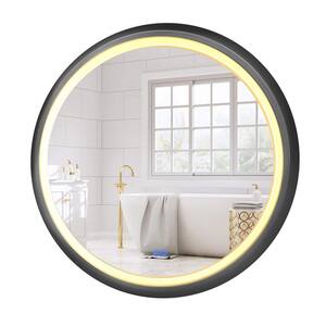 36 in. Round Modern Matte Black Framed Decorative LED Mirror Wall Mounted Anti-Fog and Dimmer Touch Sensor