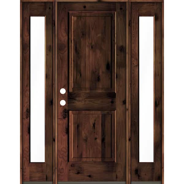 Krosswood Doors 58 in. x 80 in. Rustic Knotty Alder Square Top Red Mahogany Stained Wood Right Hand Single Prehung Front Door