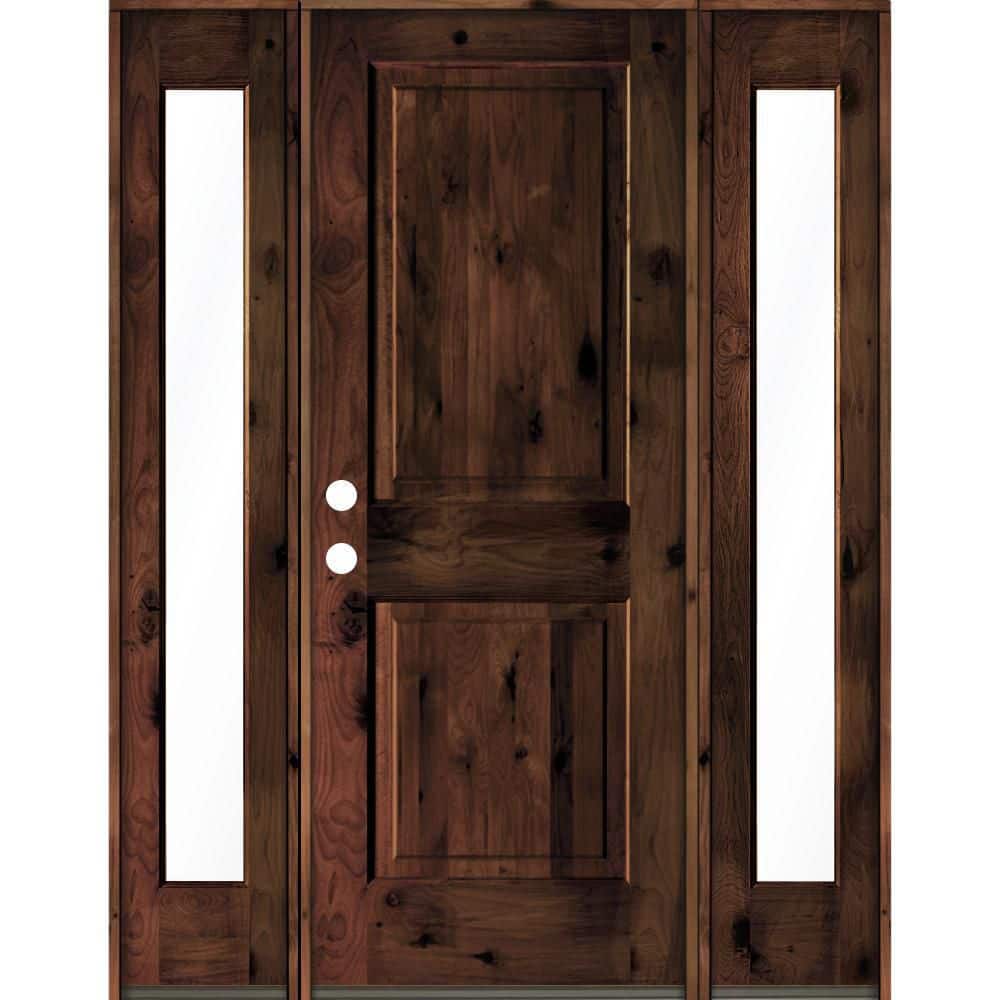 60 in. x 80 in. Rustic Knotty Alder Square Top Red Mahogany Stained Wood Right Hand Single Prehung Front Door price history on PriceWatchPro