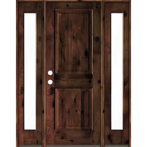 60 in. x 80 in. Rustic Knotty Alder Square Top Red Mahogany Stained Wood Right Hand Single Prehung Front Door