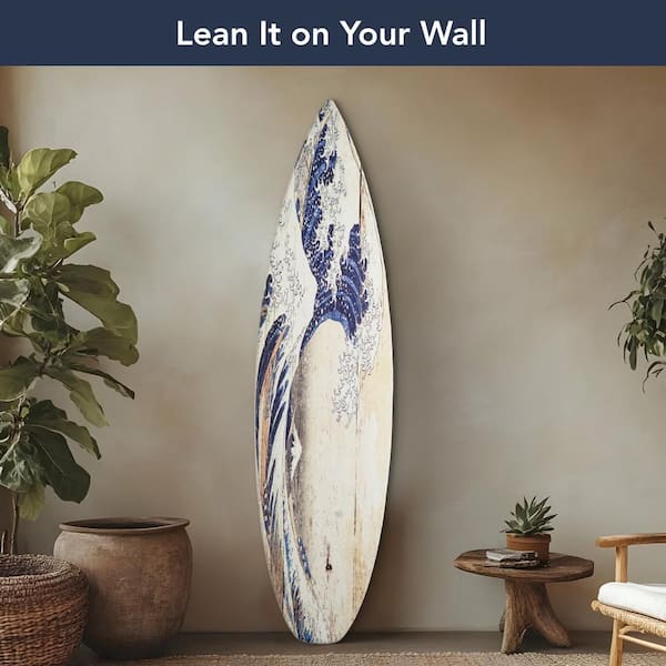 American Art Decor 15 in. x 60 in. Natural, Blue The Great Wave