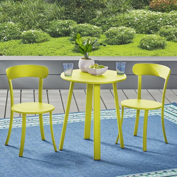 Teagan Matte Lime Green 3-Piece Metal Outdoor Bistro Set