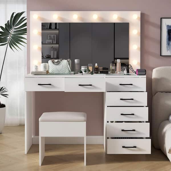 Karl home White Makeup Vanity Set with USB