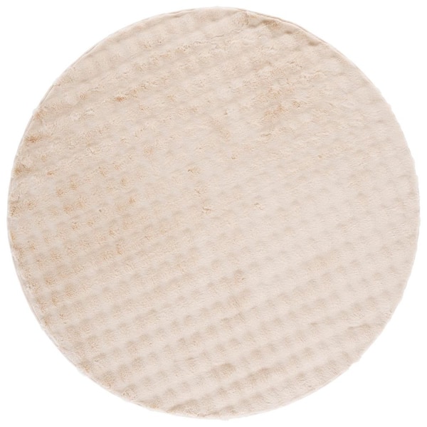 Faux Rabbit Bubble Beige 6 ft. x 6 ft. Machine Washable Solid High-Low Round Area Rug
