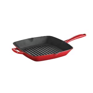 Gourmet 11.5 in. Enameled Cast Iron Grill Pan in Gradated Red