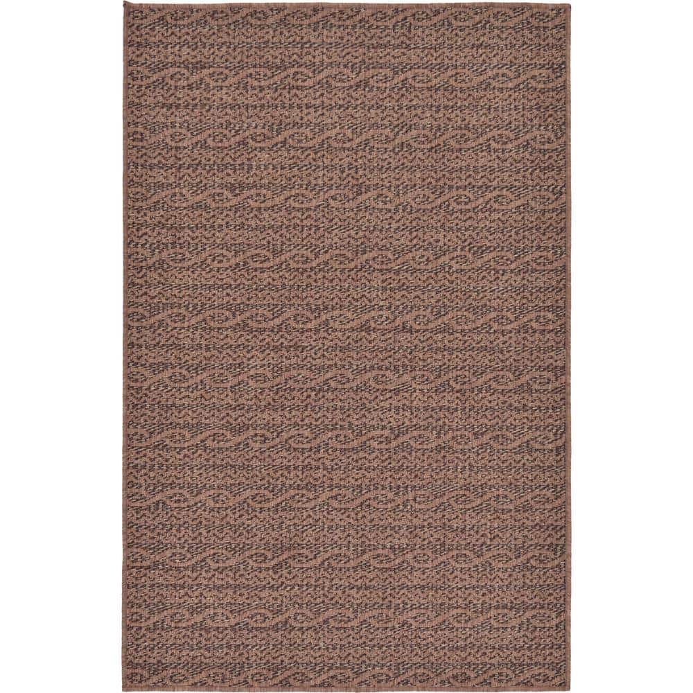 Brown Stripe Flat Woven Reversible Outdoor Rug 3'3" x 5'1"