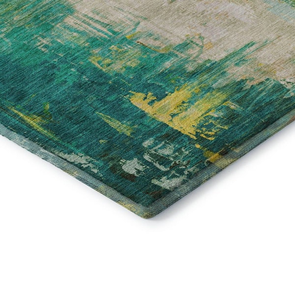 Mayfield Premium Machine Washable Abstract AMF1977 Green 10 ft. x 14 ft. Area Rug
