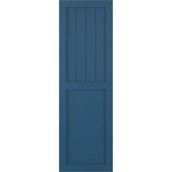 Ekena Millwork 12 in. x 44 in. True Fit PVC Farmhouse/Flat Panel Combination Fixed Mount Board and Batten Shutters Pair in Sojourn Blue