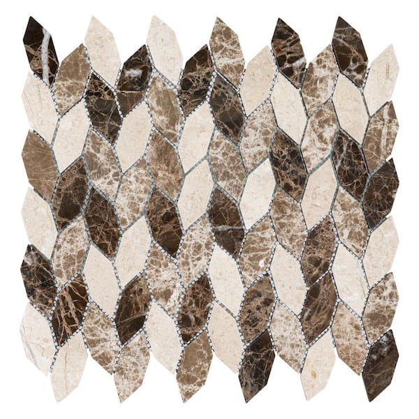 Channing Montage Brown 1in. x 2.5 in. Elongated Hexagon Marble Natural Stone Wall and Floor Mosaic Tile (5.3sq.ft./Case)