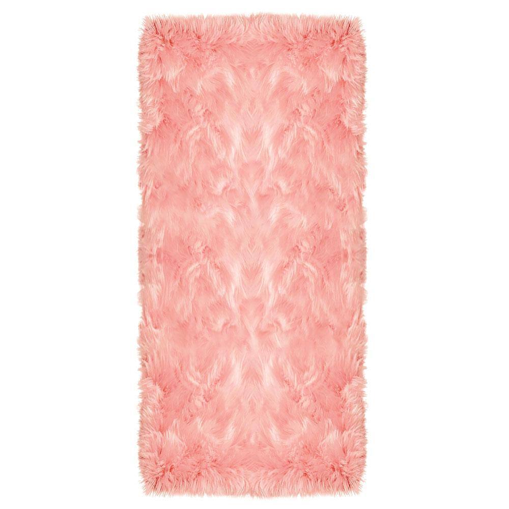 Latepis Sheepskin Faux Furry Pink 2 ft. x 5 ft. Cozy Area Rug Runner