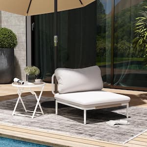 1 Piece Metal Outdoor Sectional Sofa with Beige Cushions One Armrest