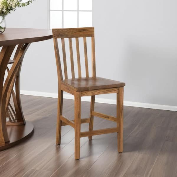 Benjara Marv Oak Brown Wood Frame Counter Height Chair (Set of 2)