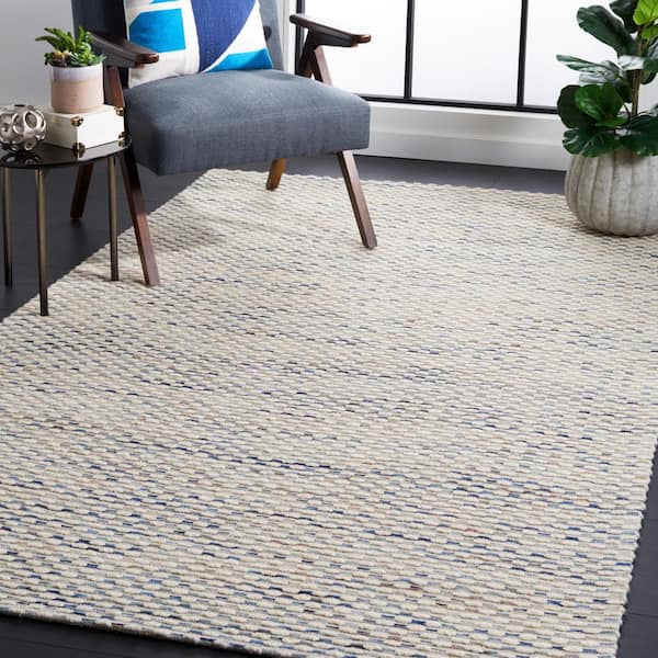 Marbella White/Navy 8 ft. x 10 ft. Striped Solid Color Area Rug