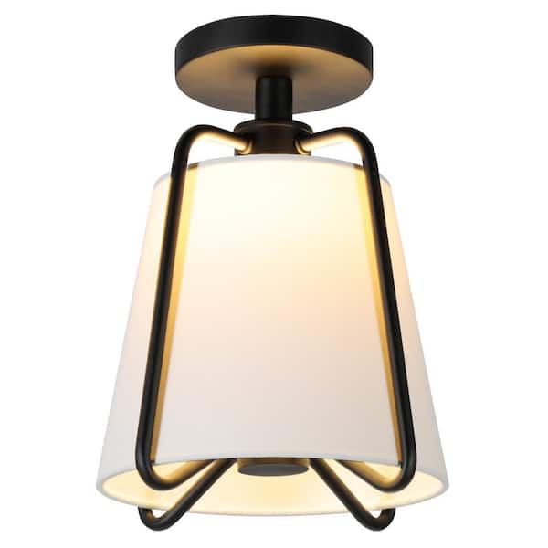 Meyer&Cross Marduk 9.5 in. Blackened Bronze Semi Flush Mount with Fabric Shade
