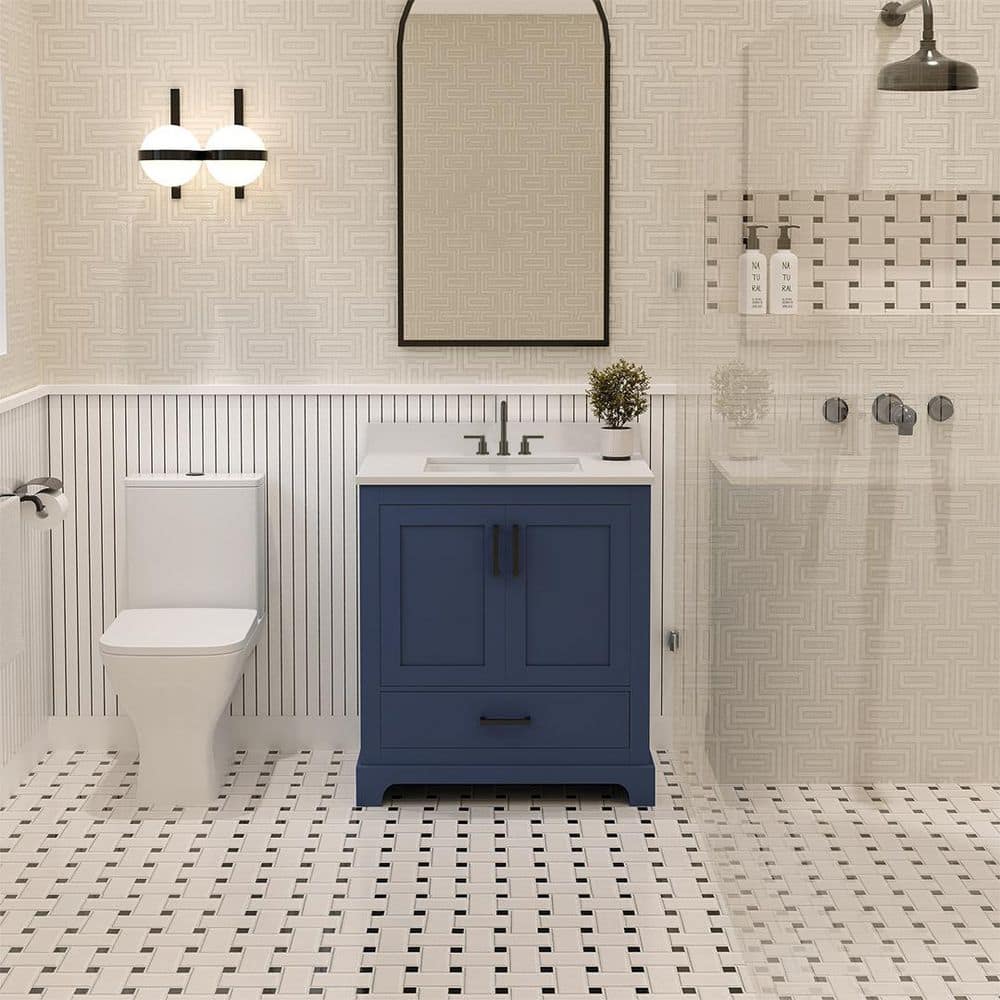 Maya 30 in. Single Sink Freestanding Navy Blue Bath Vanity with White Quartz Top Assembled price history on PriceWatchPro