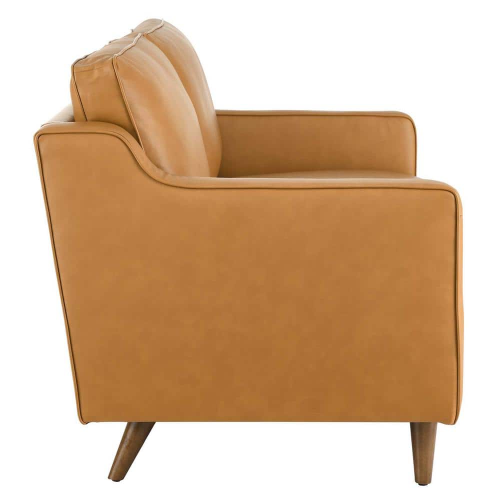 Tan Genuine Leather Split Back Loveseat with Track Arms