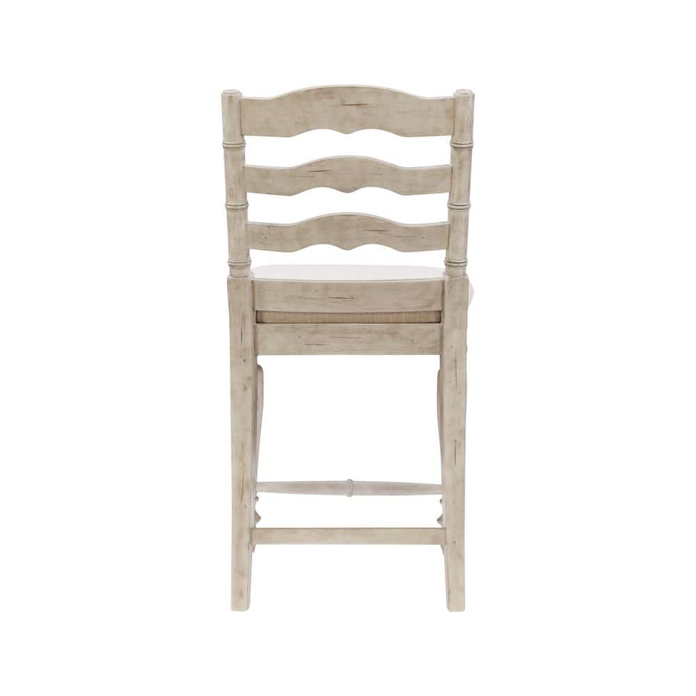 Elegant Marino 24" White Washed Wood Counter Stool with Linen Seat
