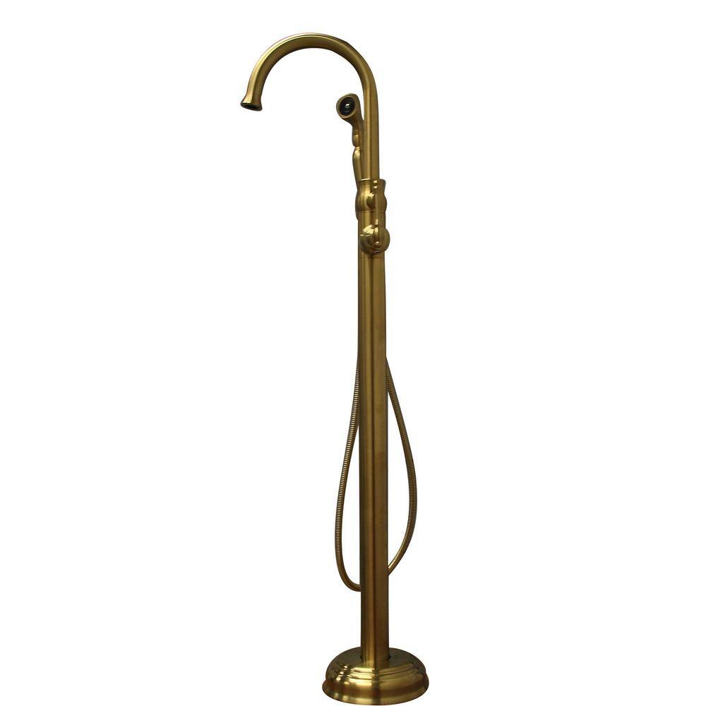 Elegant Brushed Gold Brass Freestanding Tub Faucet with Handshower