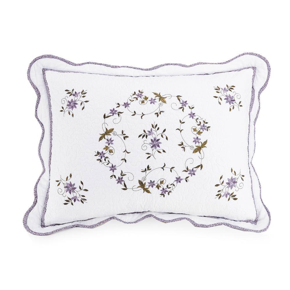 White Twin Cotton Embroidered Quilt Set with Shams