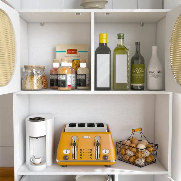Tatayosi 11.8 in. W x 31.5 in. D x 71 in. H White Storage Cabinet with Rattan Doors, Pantry Hutch Cabinet Ready to Assemble