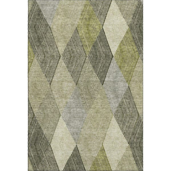 Mayfield Premium Machine Washable Abstract AMF962 Olive 3 ft. x 5 ft. Area Rug