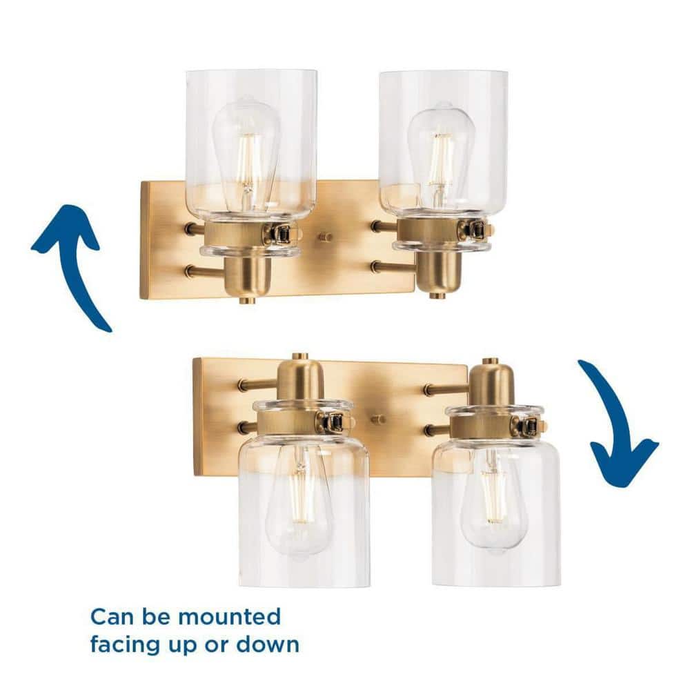 Calhoun Vintage Brass 2-Light Bath Vanity with Clear Glass
