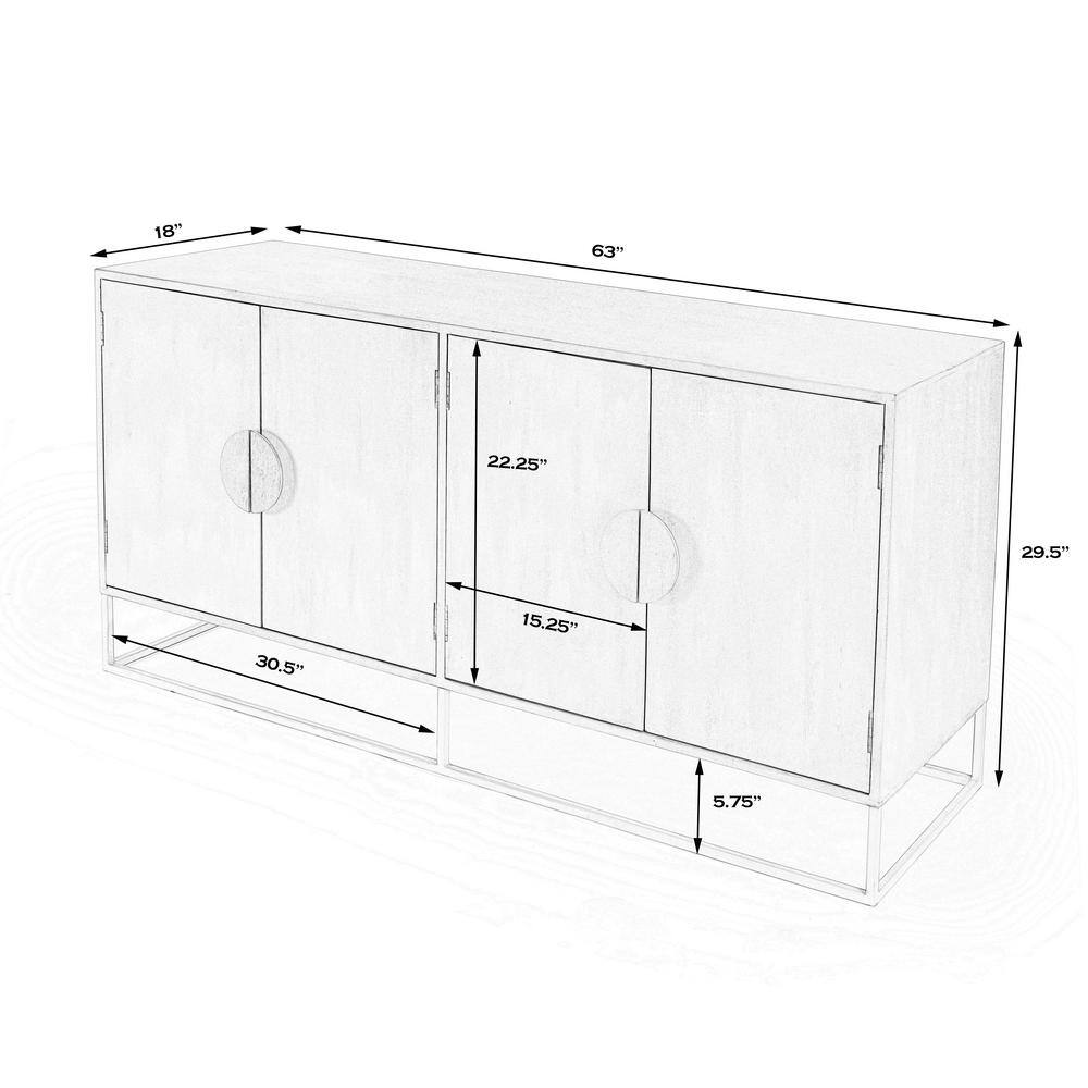 Modern Mid-Century White Mando Wood 63" TV Stand with Metal Frame