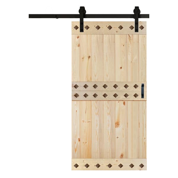 ISLIFE Mid-Century Style 42 in. x 84 in. Unfinished Solid Wood Sliding Barn Door with Hardware Kit - Assembly Needed