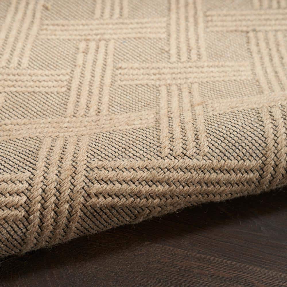 Natural Beige Geometric Flat Woven Washable Rug 5'3" x 7'3"