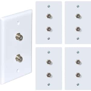 White 1-Gang Coaxial TV Cable Wall Plate, F Connector, for Coax Cable, Double Port Video Wall Jack (5-Pack)