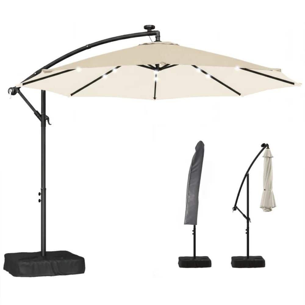 Steel Cantilever Outdoor Patio Umbrella with Adjustable Canopy, Patio Umbrella Base in Cream White price history on PriceWatchPro