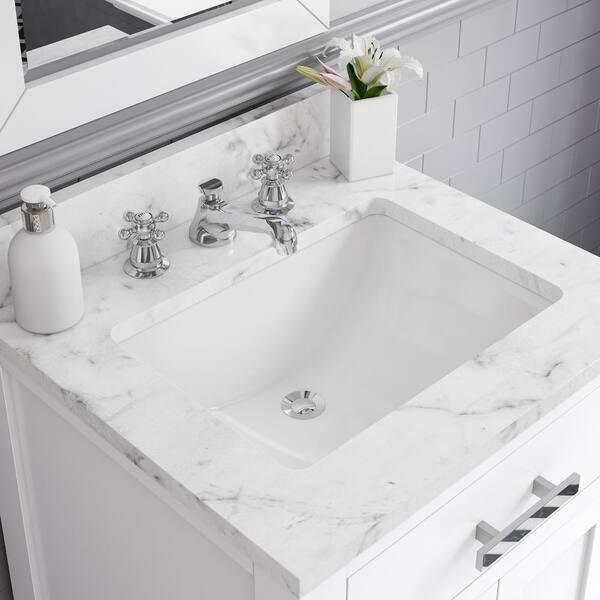 Madison 24 in. Vanity in Modern White with Marble Vanity Top in Carrara White Madison 24 in. Vanity in Modern White with Marble Vanity Top in Carrara White